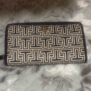 Tory Burch Blue and Tan Geometric Wallet